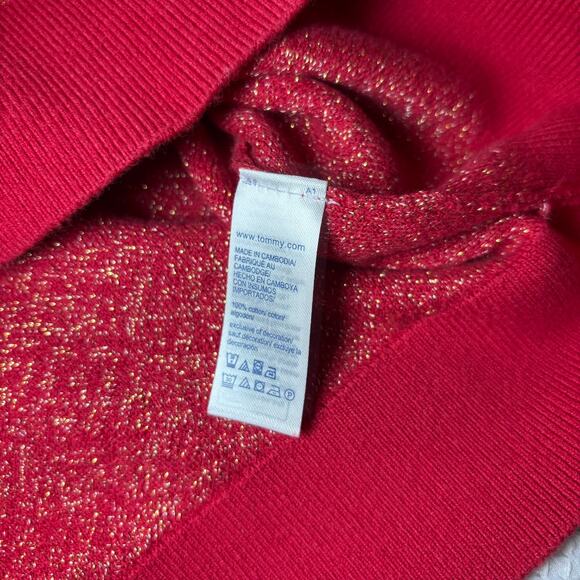 Tommy Hilfiger Women Red & Gold-Toned Embroidered Shimmery Pullover Sweater Sz S - Picture 7 of 7